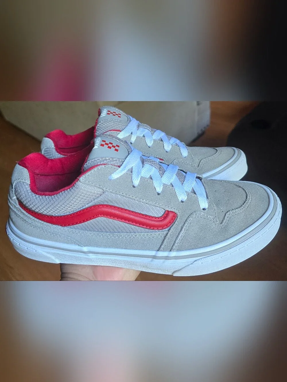 Sz 7 Big Kids VANS CALDRONE 'Charcoal/Red' Suede/Mesh